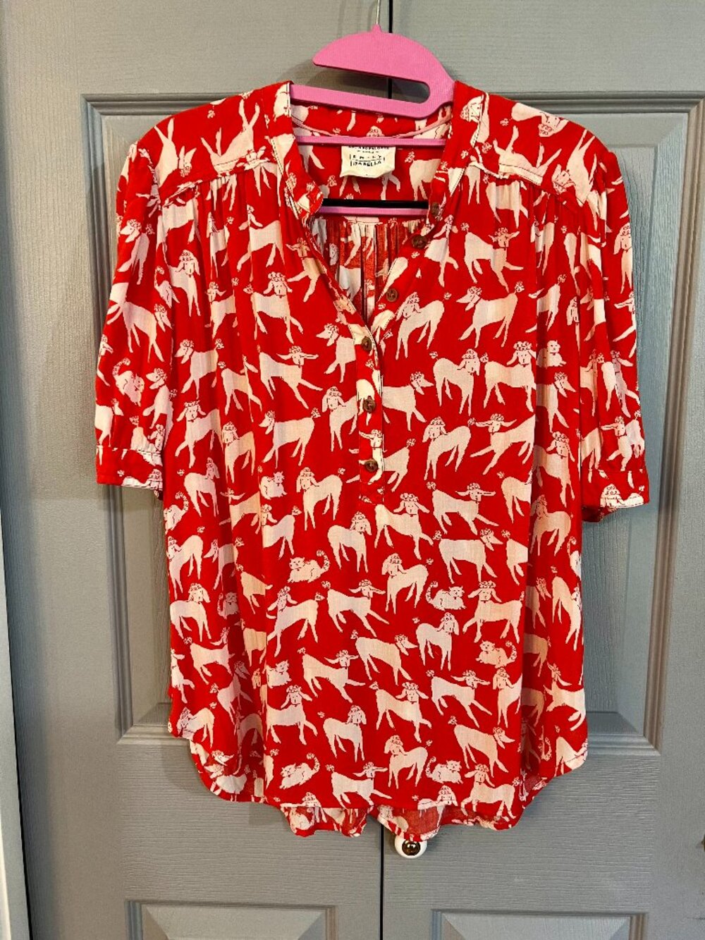 Anthropologie Emily Isabella Poodle/Cat Top in Orange